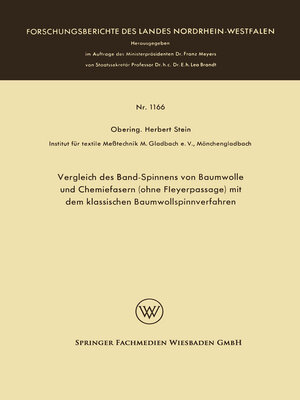 cover image of Vergleich des Band-Spinnens von Baumwolle und Chemiefasern (ohne Fleyerpassage) mit dem klassischen Baumwollspinnverfahren